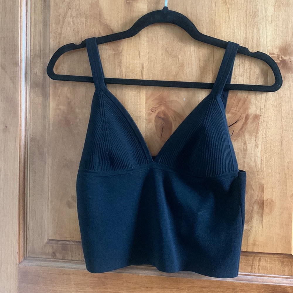 Zara black crop stretchy low cut tank top